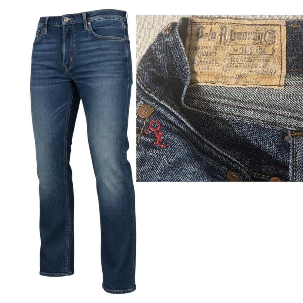 Polo Ralph Lauren Jeans Men 35x34 Blue 867 Straight Leg 100% Cotton Denim